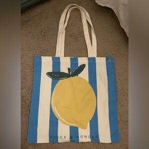 Blue and Yellow Striped Lemon Canvas Tote Bag